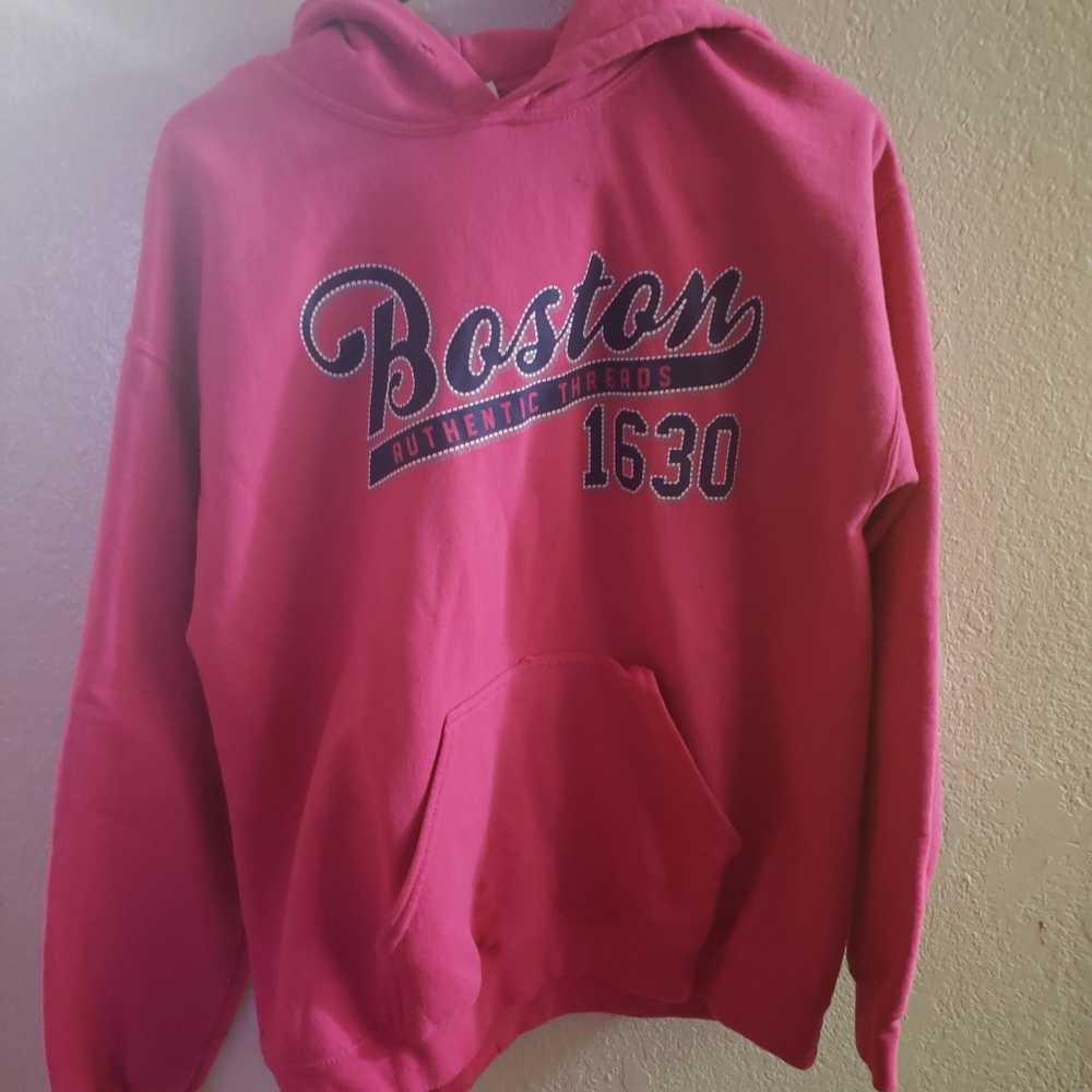 Boston Words Pink Hoodie Medium